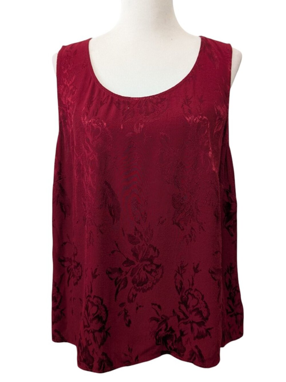 Spencer Alexis Vintage Womens Sz 1X Red Subtle Floral Sleeveless Rayon Tank Top